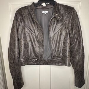 Miaou Brown Leather Jacket Cropped Bomber Style